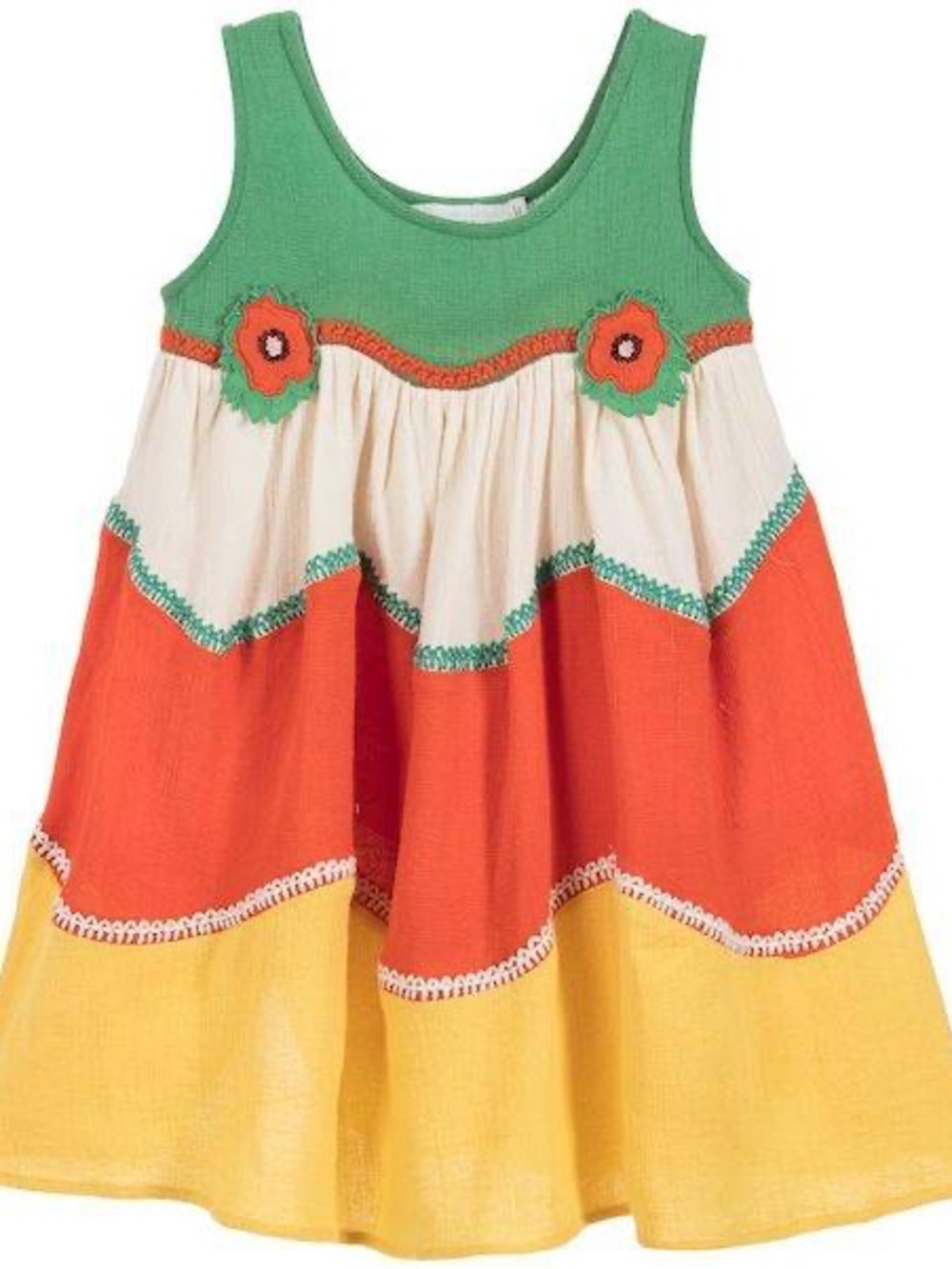 Stella McCartney Girls' Green, White, Orange & Yellow Tiered Tank Dress